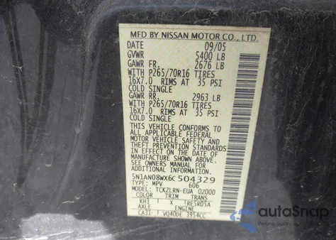 2006 Nissan Xterra z USA, uszkodzony, nr VIN 5N1AN0AWX6C504329